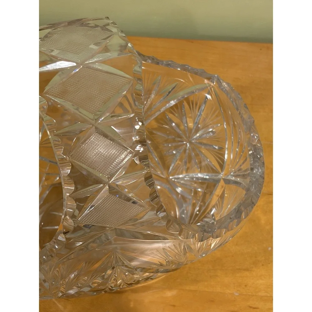 Antique Crystal Basket Bowl American Brilliant Cut Beautiful and Heavy 5.5 lbs